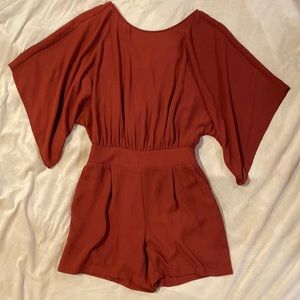 White House Black Market Short Sleeve Romper with Pockets 2 XS Small Rust